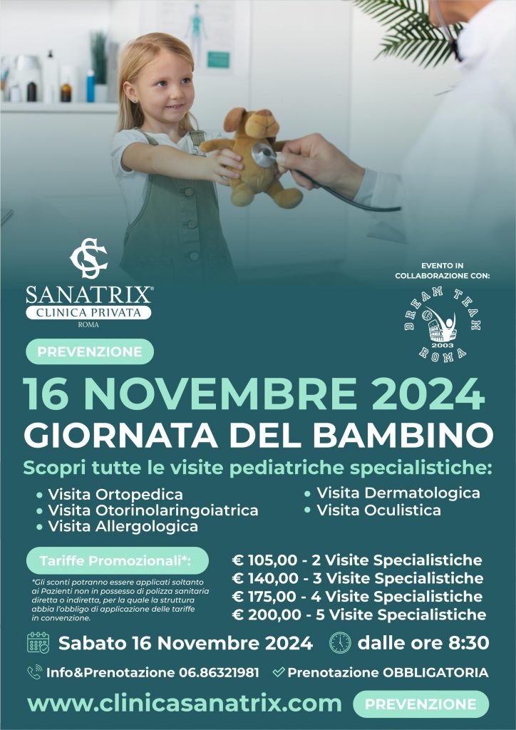 Giornata del Bambino Clinica Sanatrix Roma 16 novembre 2024 campagna prevenzione programma